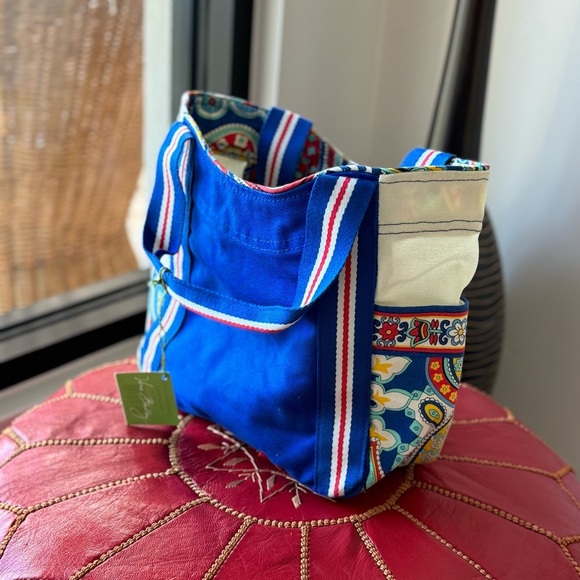 Vera Bradley Color-Block Small Canvas Tote Marina Paisley Print - Picture 2 of 12